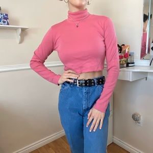 Pink turtleneck crop